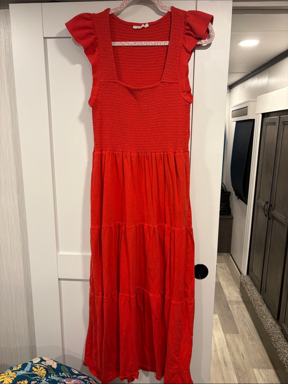 Lucky Brand Red Smocked Tiered Casual Dress